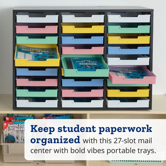 Really Good Stuff® Black 27-Slot Mail Center With Bold Vibes Trays
