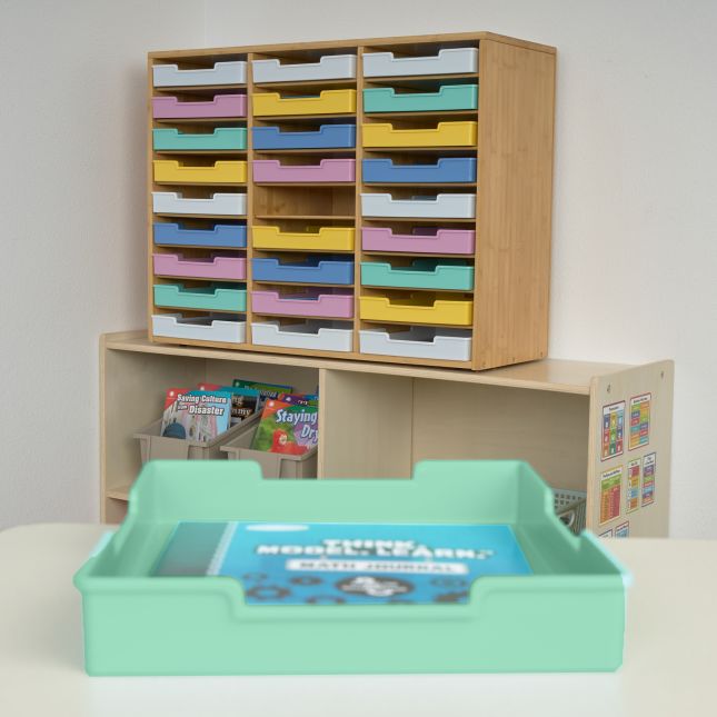 Really Good Stuff® Bamboo 27-Slot Mail Center With Bold Vibes Trays