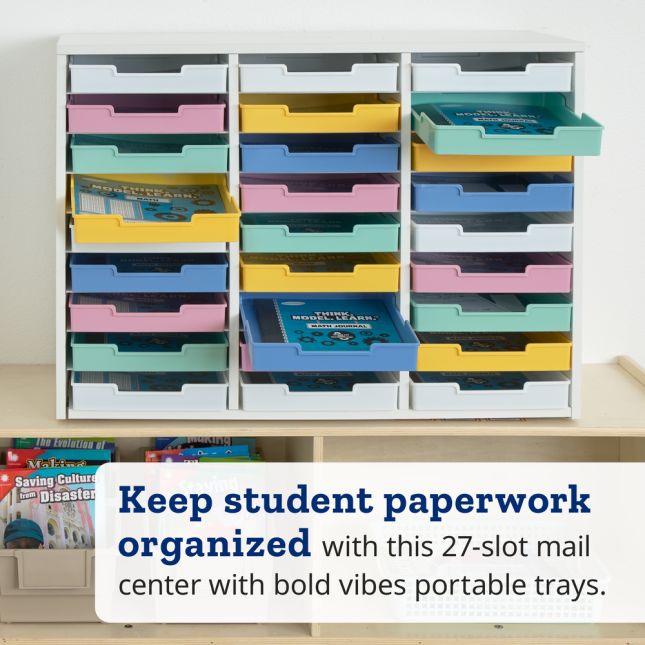 Really Good Stuff® White 27-Slot Mail Center With Bold Vibes Trays