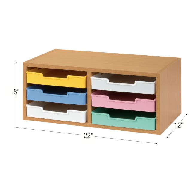 Really Good Stuff® Oak 6-Slot Mail Center With Bold Vibes Trays - 1 mail center, 6 trays