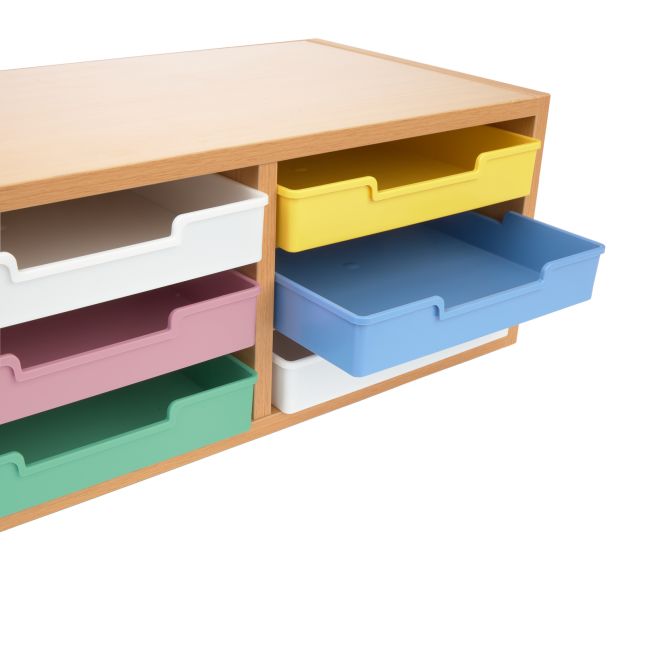 Really Good Stuff® Oak 6-Slot Mail Center With Bold Vibes Trays - 1 mail center, 6 trays