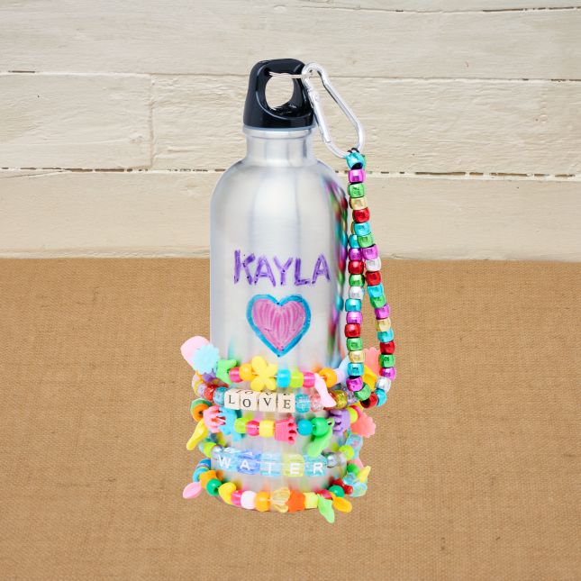 Colorations® Back-To-School Name and Bead Water Bottle Craft Kit – Makes 6 Crafts