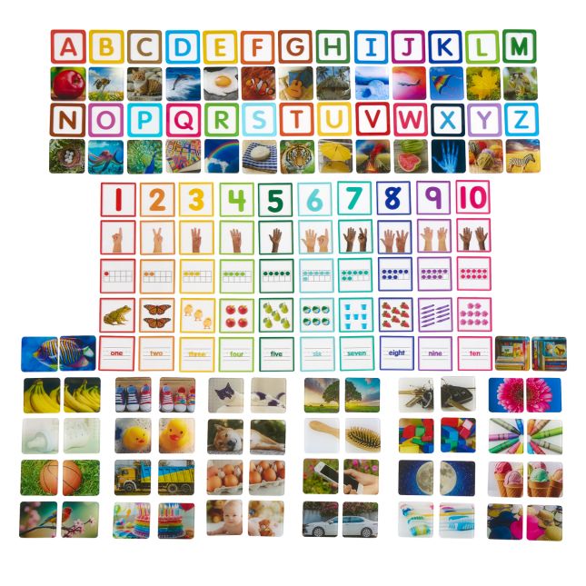 Excellerations® EduView™ Familiar Objects, Alphabet, and Number Acrylic Picture Tiles - Set of 154