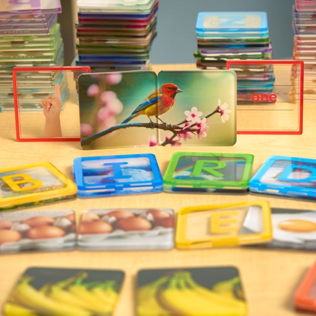 Excellerations® EduView™ Familiar Objects, Alphabet, and Number Acrylic Picture Tiles - Set of 154