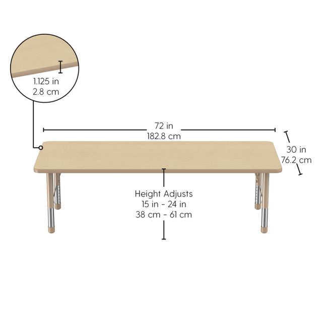 Environments® 30" x 72" Rectangle Activity Table with Adjustable Chunky Legs - Maple/Maple