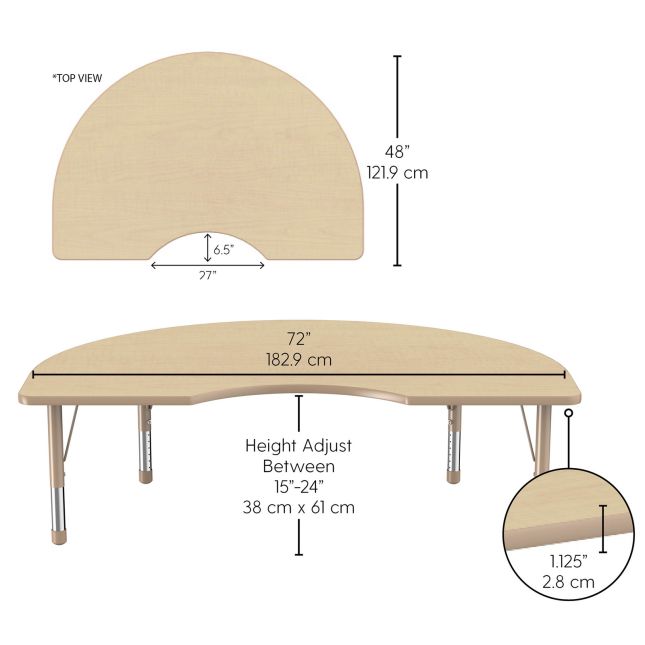Environments® 48" x 72" Kidney Activity Table with Adjustable Chunky Legs - Maple/Maple