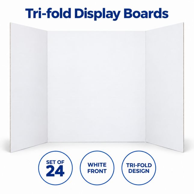 Colorations® White Tri-Fold Project Display Boards - Set of 24