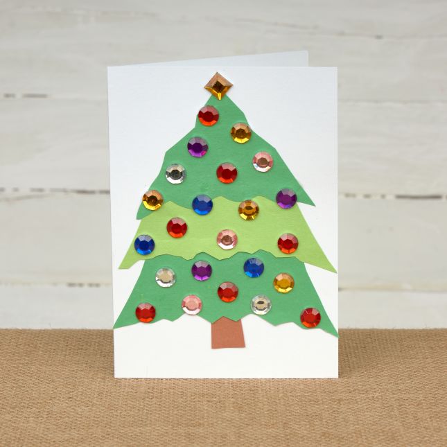 Colorations® Holiday Rhinestone Christmas Tree Card Craft Kit - Makes 24 Crafts