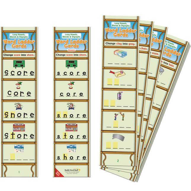 Long Vowels, Blends and Digraphs Word Ladder Cards - 28 cards