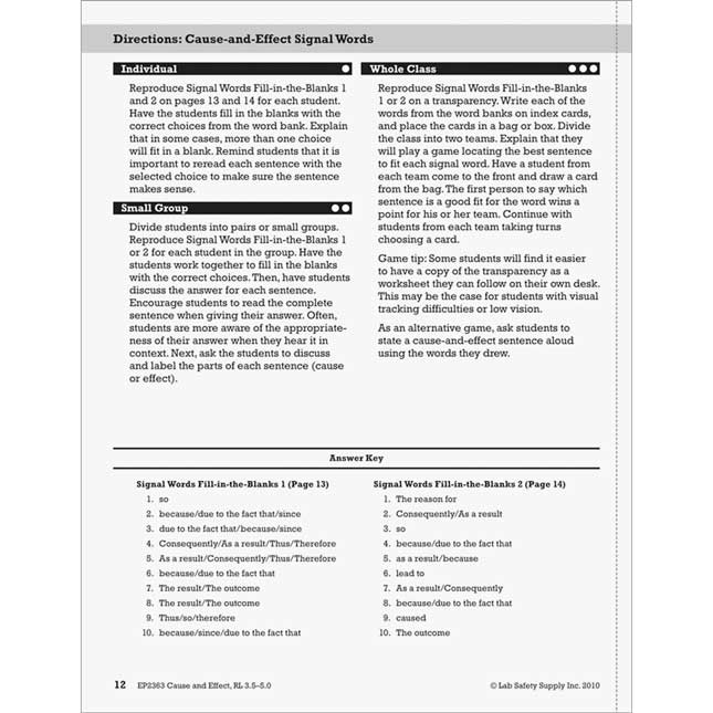 Cause And Effect  Comprehension Activities Book - Level: 3.5-5.0