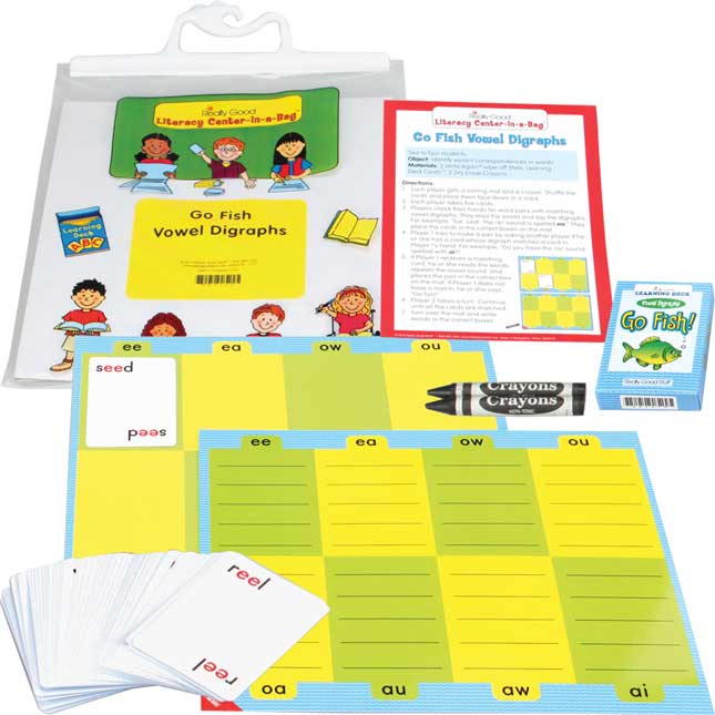 Go Fish Vowel Digraphs Literacy Center - Grades 2-3 - 69 pieces