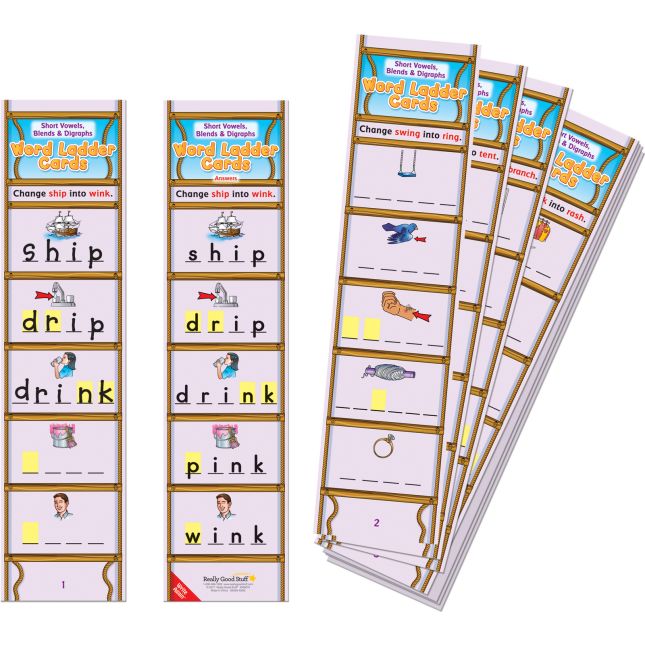 Short Vowels, Blends and Digraphs Word Ladder Cards - 28 cards_0