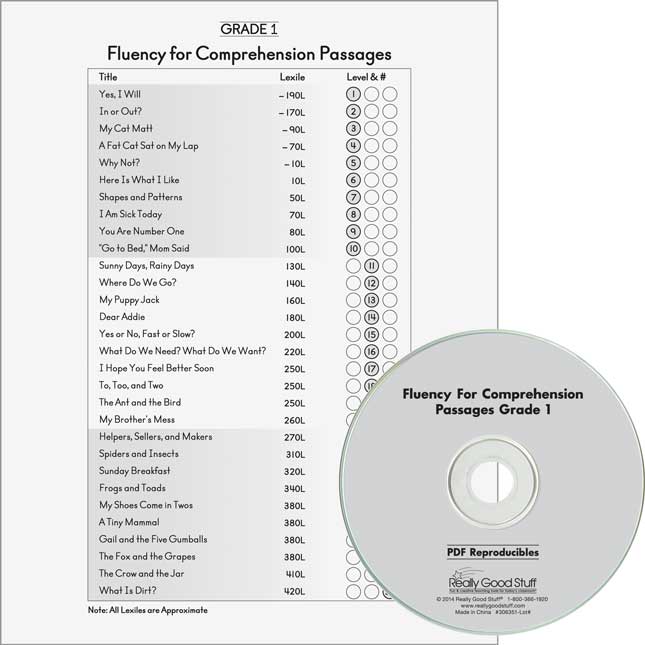 Fluency For Comprehension Kit: Grade 1 - 30 cards, 12 folders, 1 CD