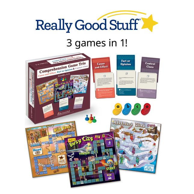 Comprehension Game Trio: Cause And Effect, Fact Or Opinion and Context Clues - Grades 4-5 - 3 games