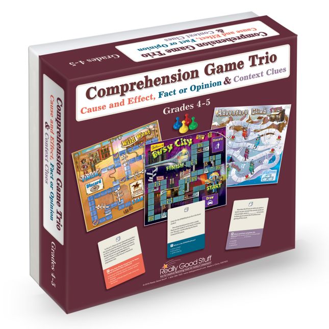 Comprehension Game Trio: Cause And Effect, Fact Or Opinion and Context Clues - Grades 4-5 - 3 games