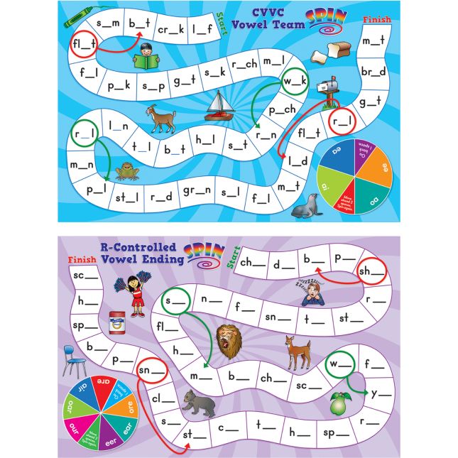 Really Good Stuff® Long and Tricky Vowel Pattern Word Building Board Games - 1 Game