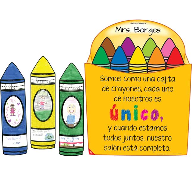 Ready-To-Decorate® Kit de Bienvenida crayones de colores (Spanish Crayon Welcome Kit) - 1 poster, 24 crayons