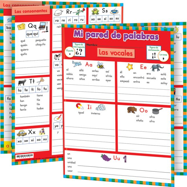 Mi pared de palabras: grado 1 (My Spanish Word Wall Grade 1) - 12 folders