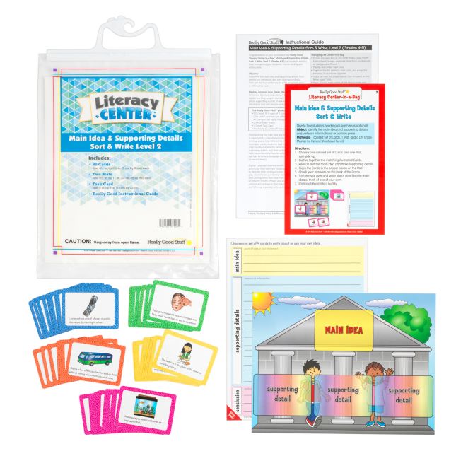 Main Idea and Supporting Details: Grades 4-5 Sort and Write Level 2 Literacy Center - 1 literacy center