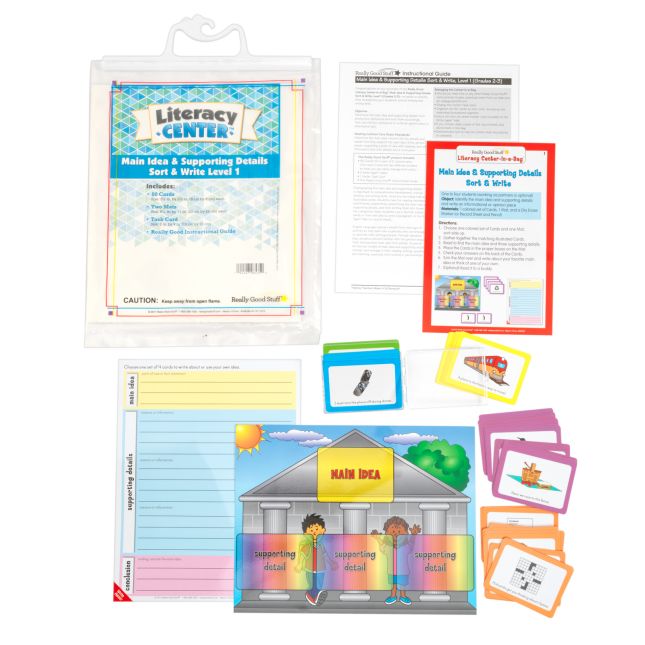 Really Good Stuff® Main Idea and Supporting Details Sort and Write Level 1 Literacy Center - Use for Grades 2-3 - 1 literacy center