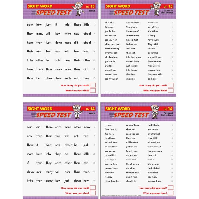 Sight Word Fluency Drills And Assessment Kit - 25 cards