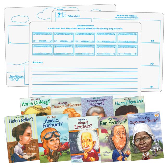 Who Was and ...? Student Comprehension Dry Erase Graphic Organizer Activity - Set Of 9 Books and 6 Two-Sided Dry Erase Graphic Organizer Boards - Paperback - Grades 3-7