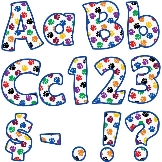 Colorful Paw Prints Funtastic 4" Letters And Numbers - 208 pieces