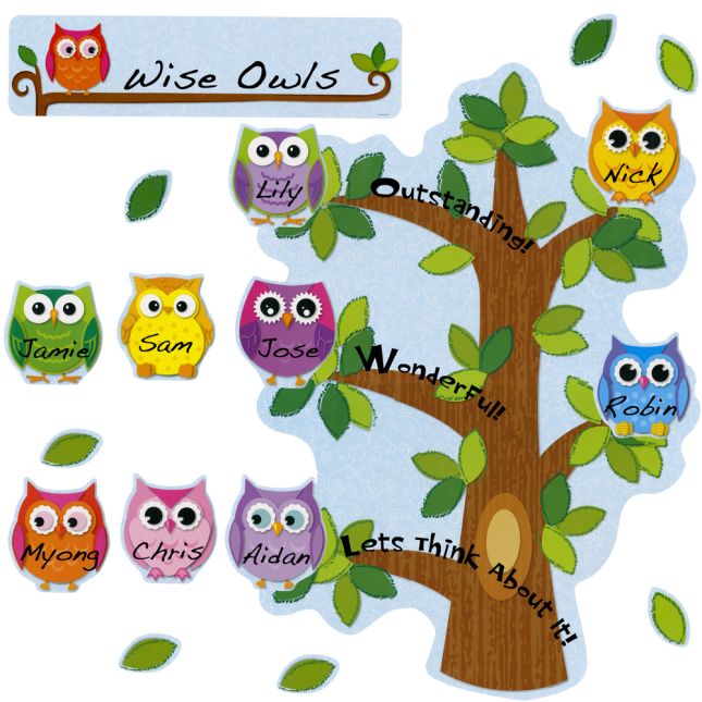 Colorful Owls Class Management Bulletin Board Set