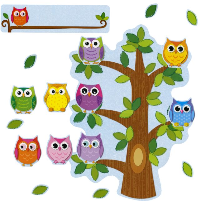 Colorful Owls Class Management Bulletin Board Set