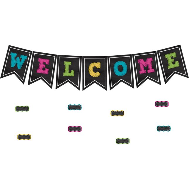 Chalkboard Brights Pennants Welcome Bulletin Board Display - 48 pieces_0