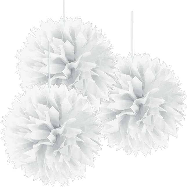 Fluffy Pompom Decorations - White