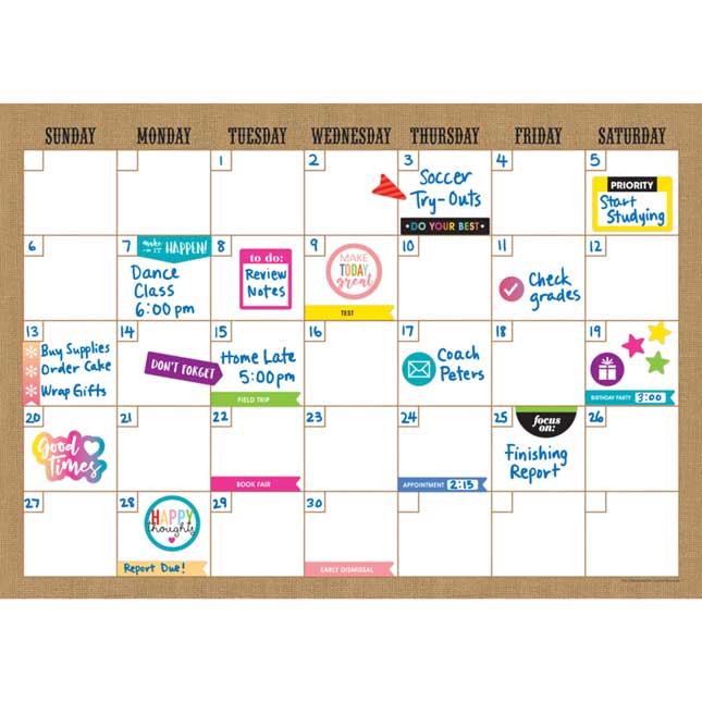 Clingy Thingies® Burlap 17 X 12 Dry Erase Calendar