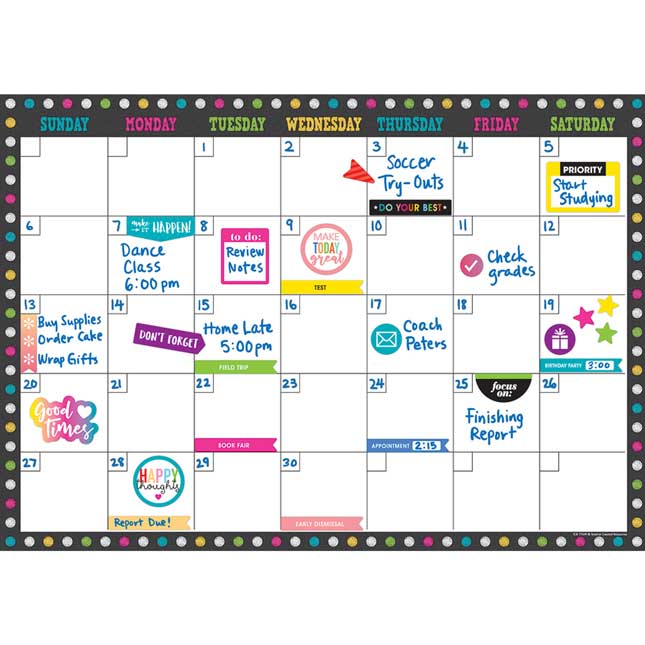 Clingy Thingies® Chalkboard Brights 17 X 12 Dry Erase Calendar - 1 calendar grid, 140 labels