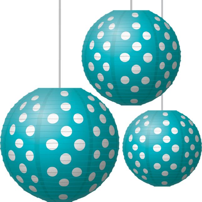 Polka Dot Paper Lanterns -Teal - 3 lanterns