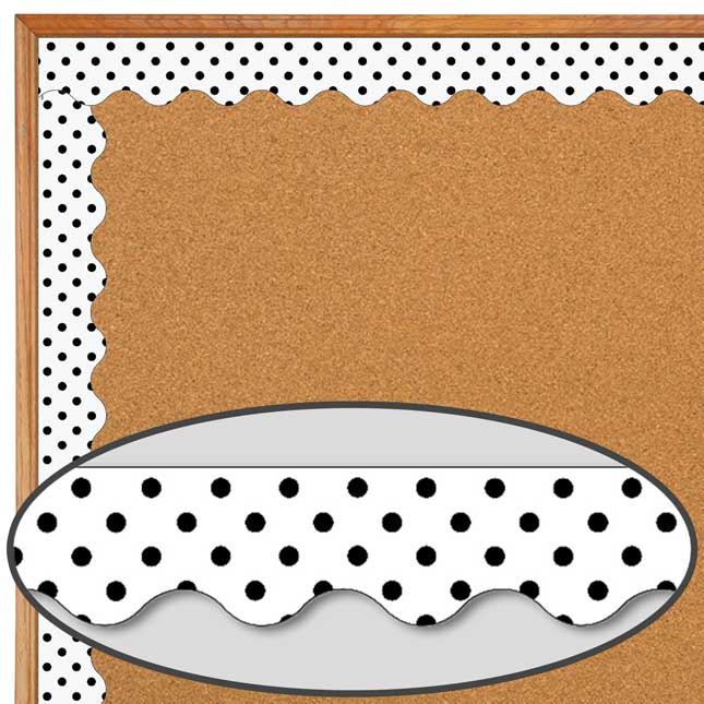 Black Polka Dots On White Scalloped Border Trim - 1 border trim