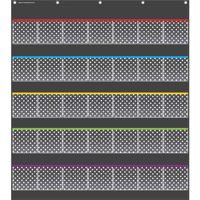 Black Polka Dots Storage Pocket Chart - 1 pocket chart