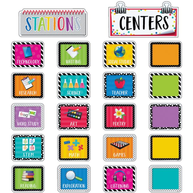 Bold and Bright Classroom Centers Bulletin Board Kit - 107-piece set