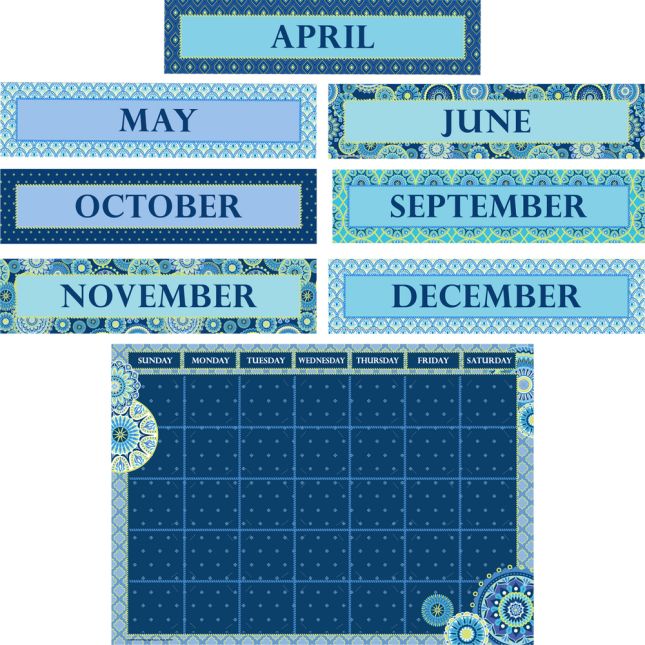 Blue Harmony Calendar Bulletin Board Kit - 119 pieces