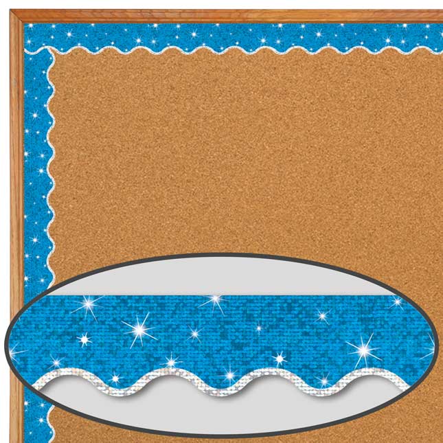 Blue Sparkle Plus Silver Trim Scalloped Border Trim