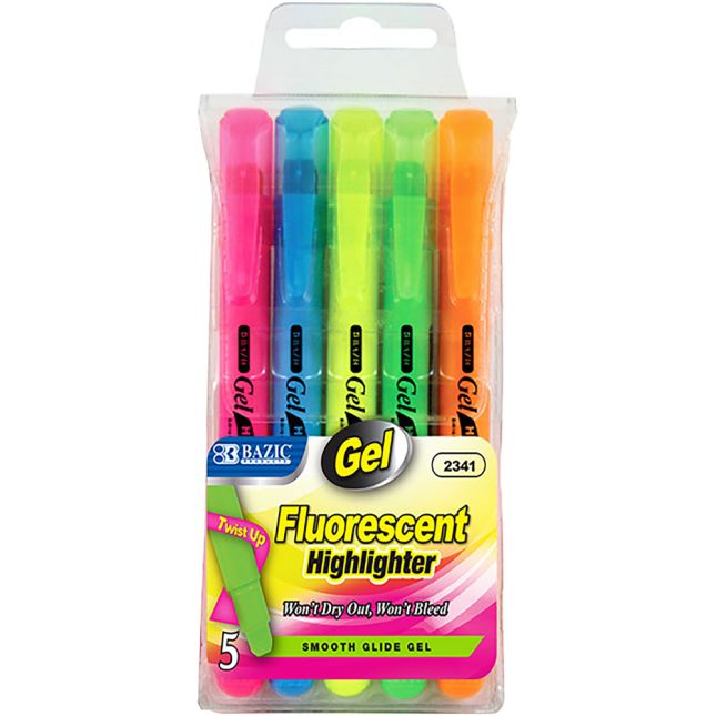 Fluorescent Gel Highlighters - 5 highlighters