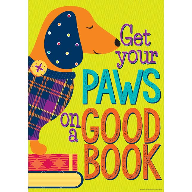 Plaid Attitude Paws On A Good Book Poster 13" X 19"