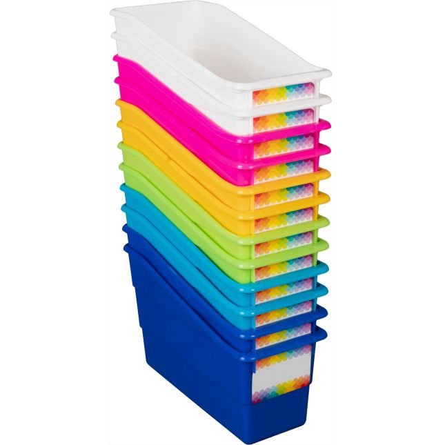 Rainbow Durable Book And Binder Holders - 12 bins, 36 labels