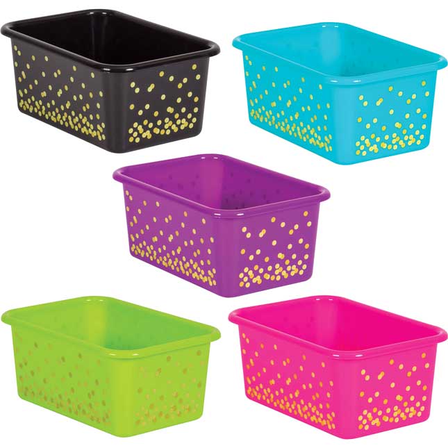 Neon Confetti Small Plastic Storage Bins With Sleeves - 5-Pack