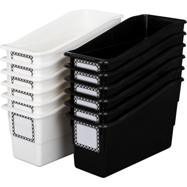 Black and White Gingham Durable Book And Binder Holders - 12 book and binder holders, 40 labels