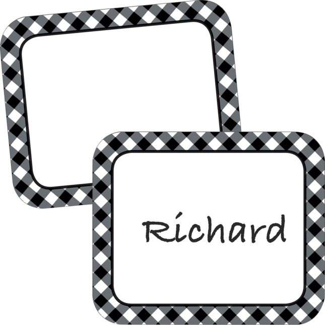 Black and White Gingham Durable Book And Binder Holders - 12 book and binder holders, 40 labels