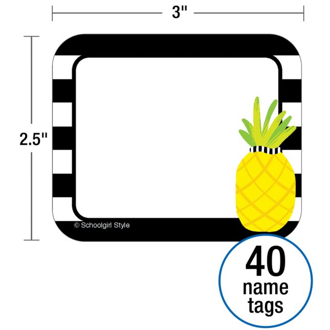 Simply Stylish Tropical Pineapple Stripe Name Tags - 40 name tags