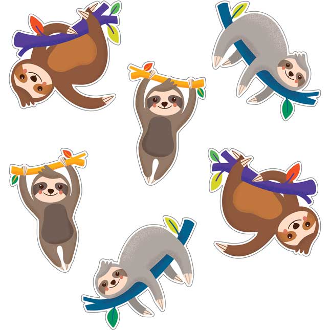 One World Sloth Colorful Cutouts  Assorted - 36 cutouts