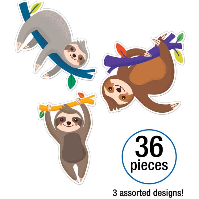 One World Sloth Colorful Cutouts  Assorted - 36 cutouts