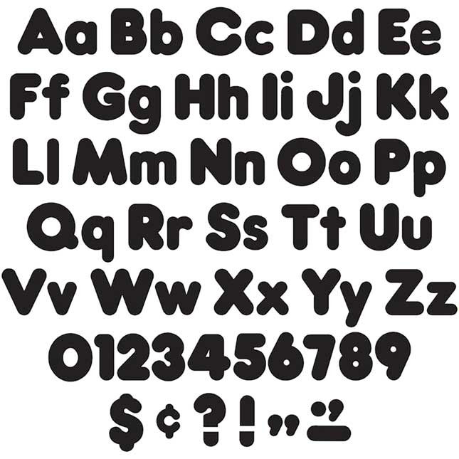 Black 4" Casual Uppercase/Lowercase Letters - 182 characters plus blanks