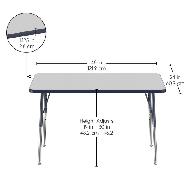 24" x 48" Rectangle Activity Table with Adjustable Swivel Glide Legs - Gray/Navy